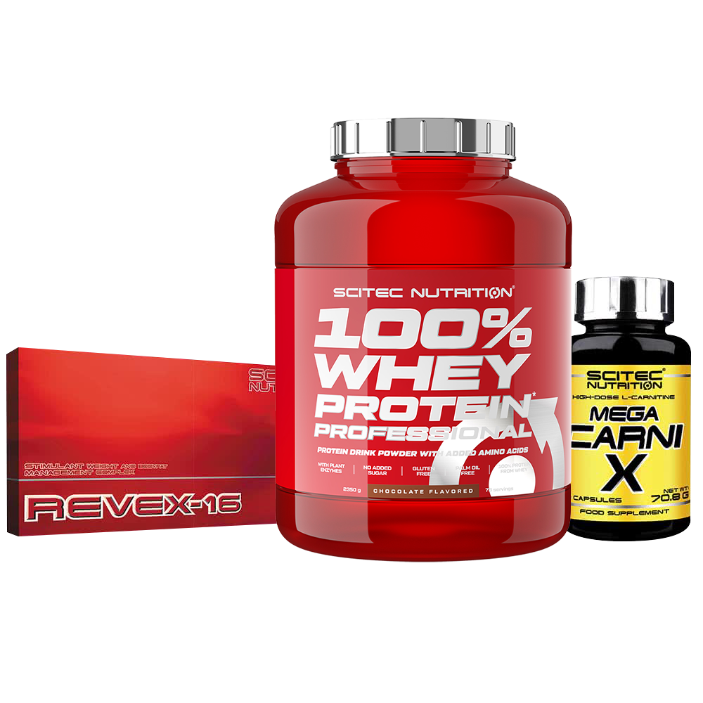 Scitec Nutrition 100% Whey Protein Professional + Revex-16 + Carni-X set